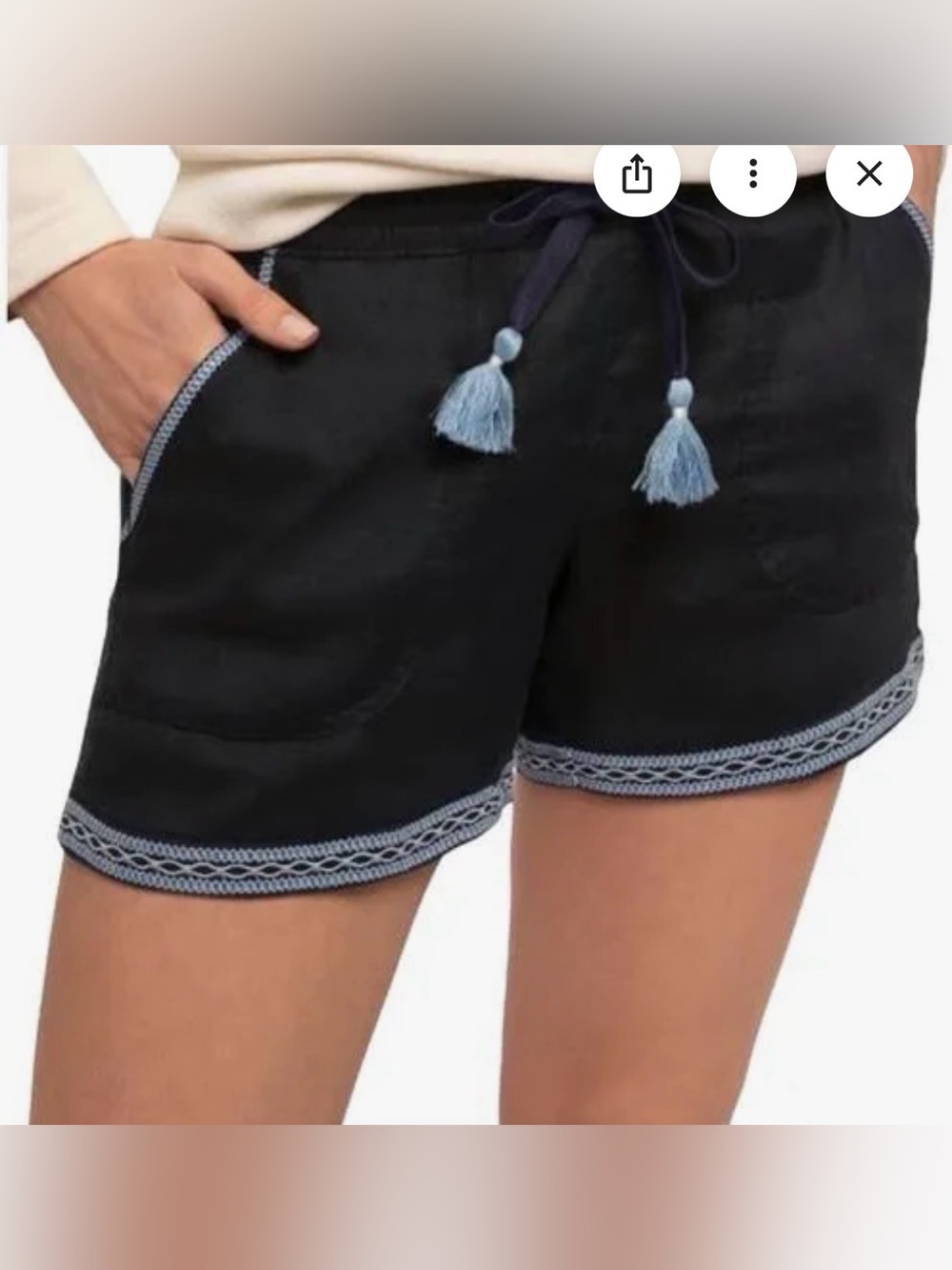 NWT Spartina 449 Navy Linen Drawstring Shorts w Light Blue Trim XL Daufuskie